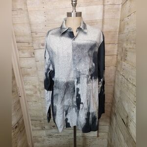 Zara Men's Black and White Abstract Button-Down Shirt